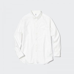 White Uniqlo Oxford Slim-fit Long-sleeve Men Shirts | 6446905