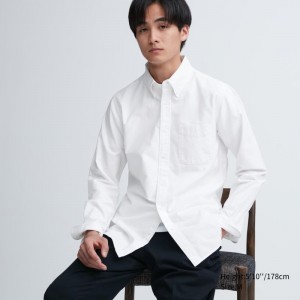 White Uniqlo Oxford Slim-fit Long-sleeve Men Shirts | 1530850