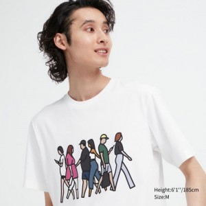 White Uniqlo PEACE FOR ALL Short-Sleeve Graphic Julian Opie Women T Shirts | 1214819