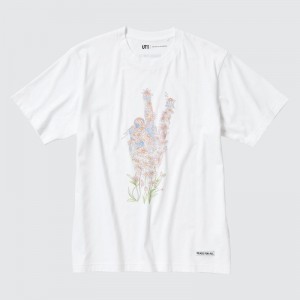 White Uniqlo Peace For All Ut Jw Anderson Short-sleeve Graphic Men T Shirts | 4462973