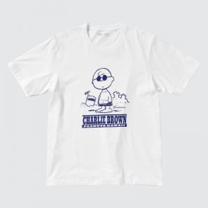 White Uniqlo Peanuts Hawaii Ut Short Sleeve Graphic Men T Shirts | 7753820