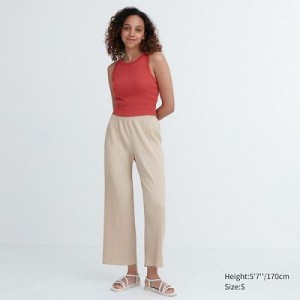 White Uniqlo Pleated Straight Women Pants | 137605