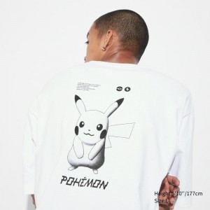 White Uniqlo Pokémon Masters Ex Ut Oversized Short-sleeve Graphic Men T Shirts | 1740005