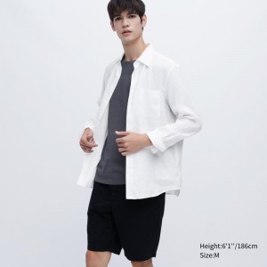 White Uniqlo Premium Linen Long-sleeve Men Shirts | 8671003