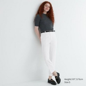 White Uniqlo Smart Ankle (2-Way Stretch, Tall) Women Pants | 2741195