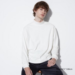 White Uniqlo Smooth Fleece Mock Neck Long-Sleeve Women T Shirts | 2336839