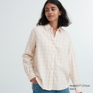 White Uniqlo Soft Brushed Checked Long-Sleeve Women Shirts | 9207037