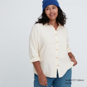 White Uniqlo Soft Brushed Long-Sleeve Women Shirts | 5195993