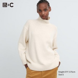White Uniqlo Soft Knit High Neck Long-Sleeve Women Sweaters | 5857