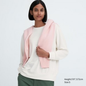 White Uniqlo Soft Knitted Fleece Crew Neck Long-Sleeve Women T Shirts | 4130300