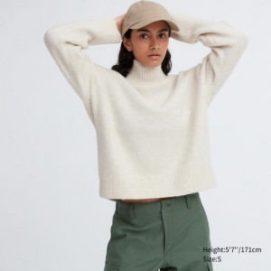 White Uniqlo Souffle Yarn High Neck Long-Sleeve Women Sweaters | 5632367