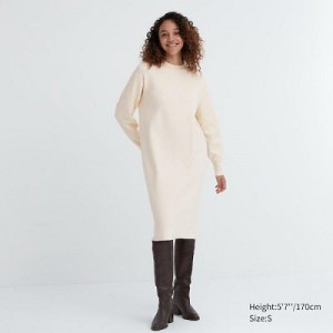 White Uniqlo Souffle Yarn Long-Sleeve Women Dress | 5297222