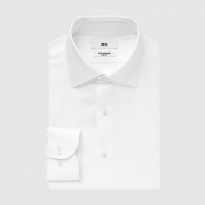 White Uniqlo Super Non-iron Slim-fit Long-sleeve Semi-wide Collar Men Shirts | 4411638