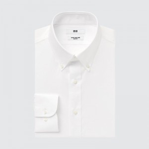 White Uniqlo Super Non-iron Slim-fit Long-sleeve Button Down Collar Men Shirts | 5621906
