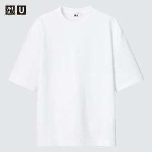 White Uniqlo U AIRism Cotton Oversized Crew Neck Half-Sleeve Women T Shirts | 4727801
