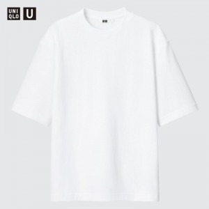 White Uniqlo U AIRism Cotton Oversized Crew Neck Half-Sleeve Men T Shirts | 7426697