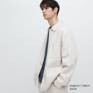 White Uniqlo Utility Denim Cotton Linen Men Jackets | 7879904