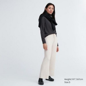 White Uniqlo Washable Knit Ribbed Women Pants | 2528596