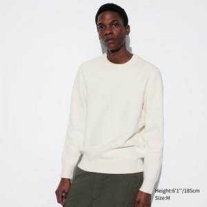 White Uniqlo Washable Milano Ribbed Crew Neck Long-Sleeve Women Sweaters | 2903403