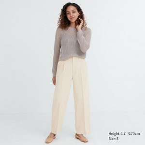 White Uniqlo Wide-Fit Pleated Women Pants | 3704672