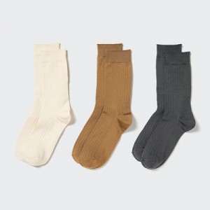 White Uniqlo Wide Ribbed (3 Pairs) Women Socks | 2335951
