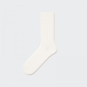White Uniqlo Wide-ribbed Men Socks | 1594653