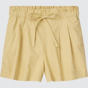 Yellow Uniqlo Linen-Cotton Women Shorts | 7960408