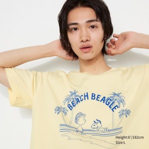 Yellow Uniqlo Peanuts Hawaii Ut Short Sleeve Graphic Men T Shirts | 7041323