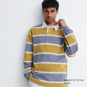 Yellow Uniqlo Rugger Long-sleeve Men Polo Shirts | 9566278