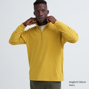 Yellow Uniqlo Smooth Fleece Half-zip Men T Shirts | 1243369