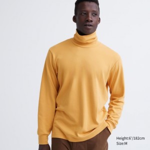 Yellow Uniqlo Soft Brushed Turtleneck Long-sleeve Men T Shirts | 9224519