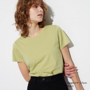 Yellow Uniqlo Supima Cotton Crew Neck Short Sleeve Women T Shirts | 2270898