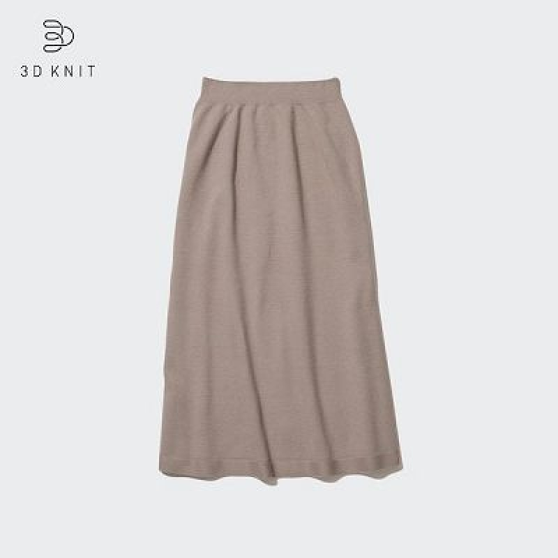 Beige Uniqlo 3D Knit Souffle Yarn Women Skirts | 8599965