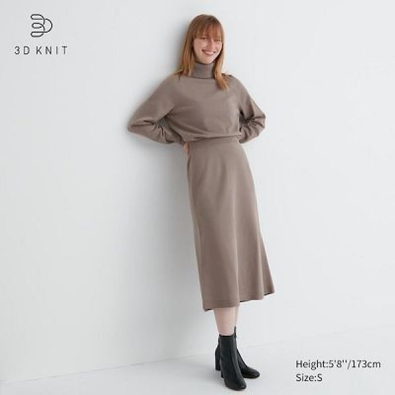 Beige Uniqlo 3D Knit Souffle Yarn Women Skirts | 8599965