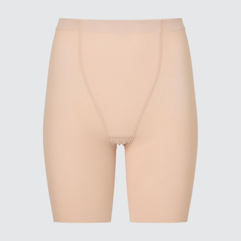 Beige Uniqlo AIRism Support Body Shaper Unlined Half Women Shorts | 9108136