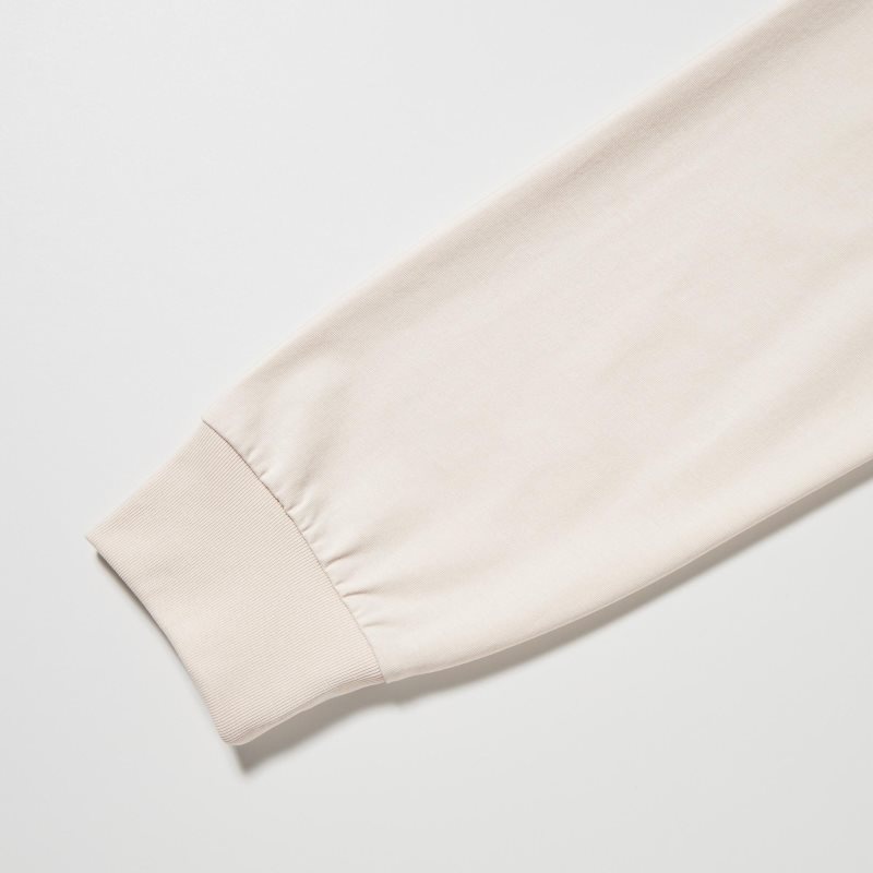Beige Uniqlo Airism Cotton Uv Protection Crew Neck Long-sleeve Men T Shirts | 1170637