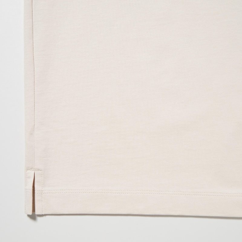 Beige Uniqlo Airism Cotton Uv Protection Crew Neck Long-sleeve Men T Shirts | 1170637