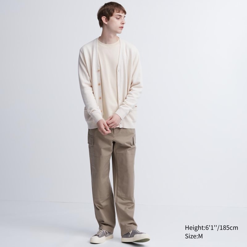 Beige Uniqlo Airism Cotton Uv Protection Crew Neck Long-sleeve Men T Shirts | 1170637