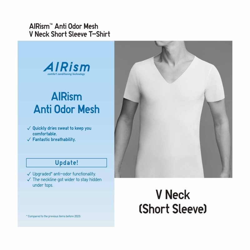 Beige Uniqlo Airism Mesh Anti-odor V-neck Men T Shirts | 1390334