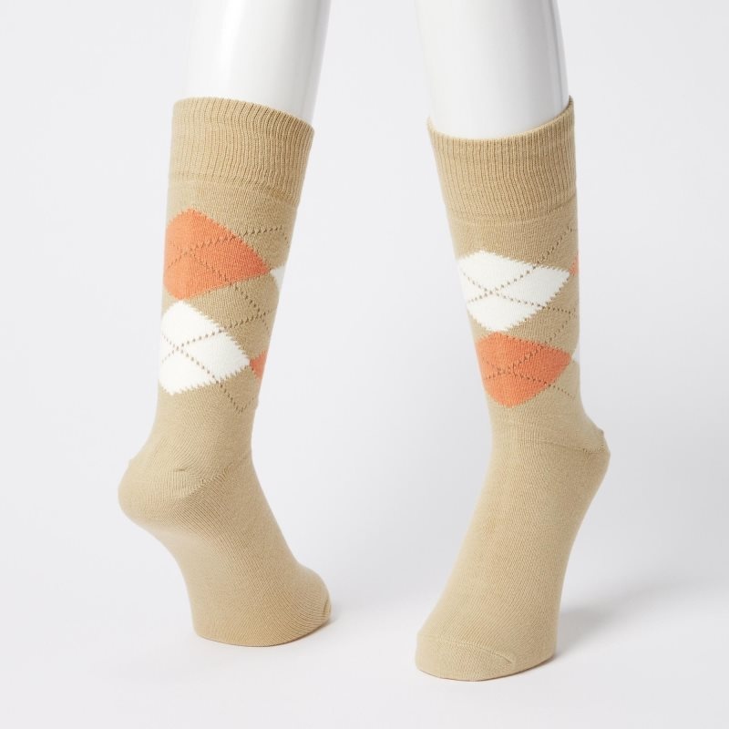 Beige Uniqlo Argyle Men Socks | 7527758