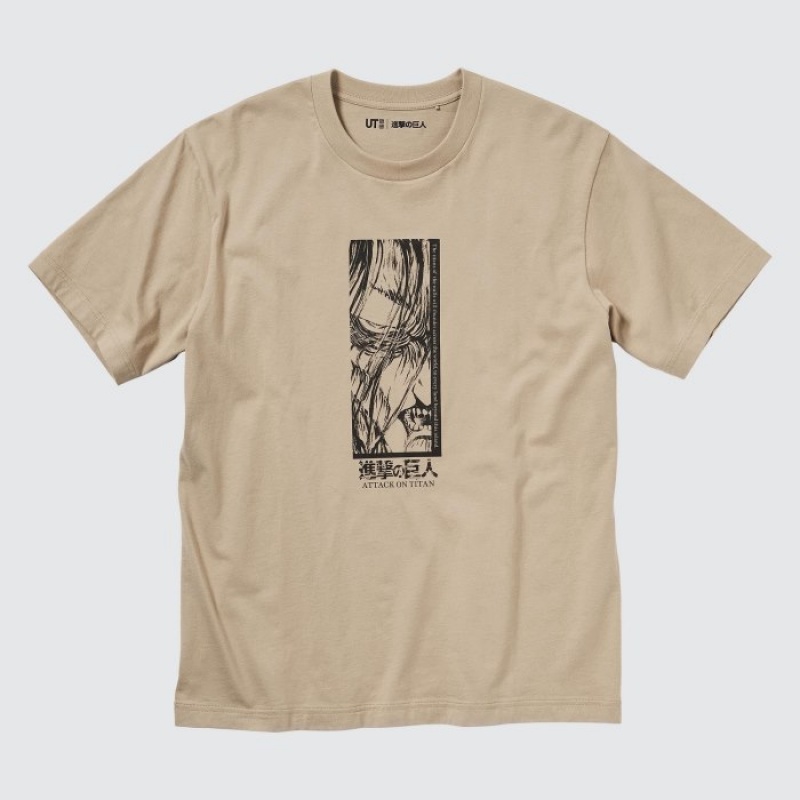 Beige Uniqlo Attack on Titan UT Short-Sleeve The 
