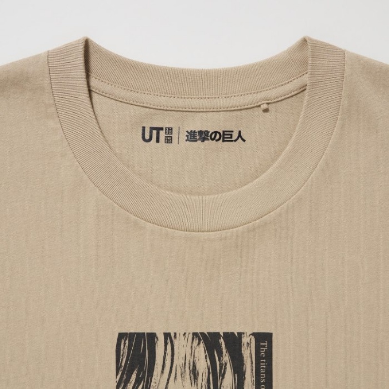 Beige Uniqlo Attack on Titan UT Short-Sleeve The 