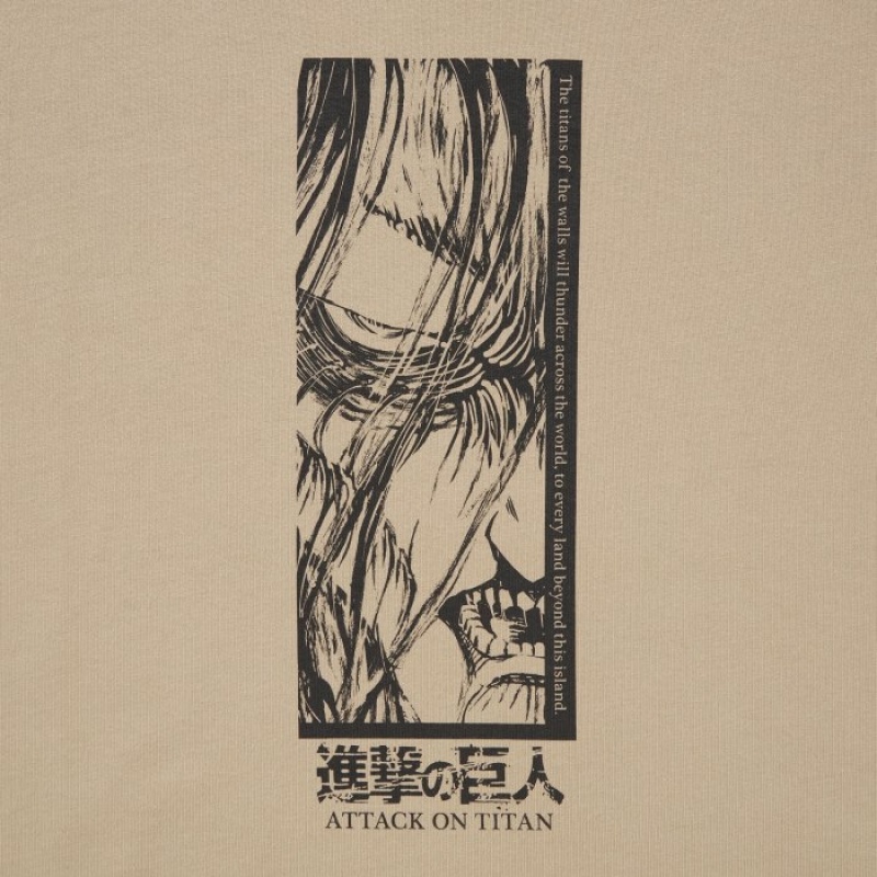 Beige Uniqlo Attack on Titan UT Short-Sleeve The 