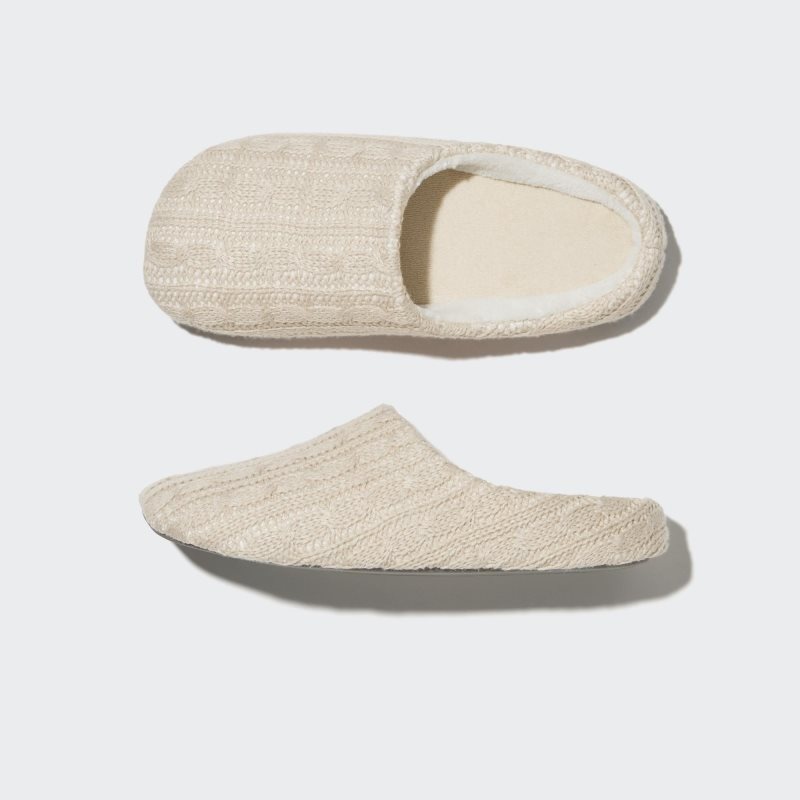 Beige Uniqlo Cable Knit Rubber Sole Men Slippers | 9461653