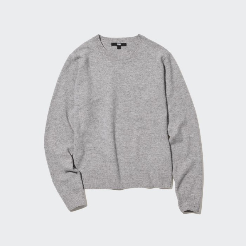 Beige Uniqlo Cashmere Crew Neck Long-sleeve Women Sweaters | 7677855