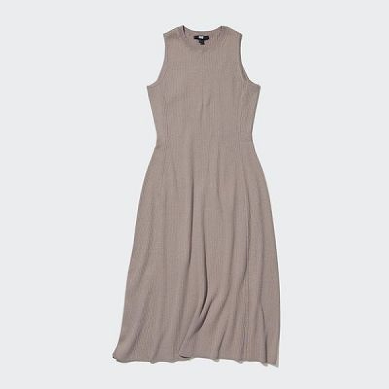 Beige Uniqlo Cotton Blend Knit Sleeveless Women Dress | 9537289