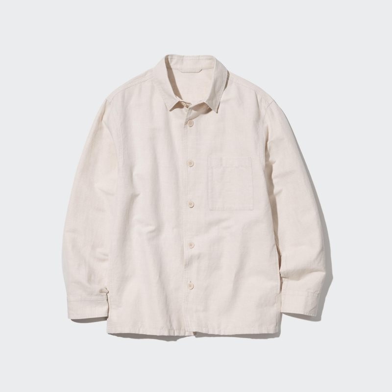 Beige Uniqlo Cotton Linen Over Shirt Men Jackets | 3918569