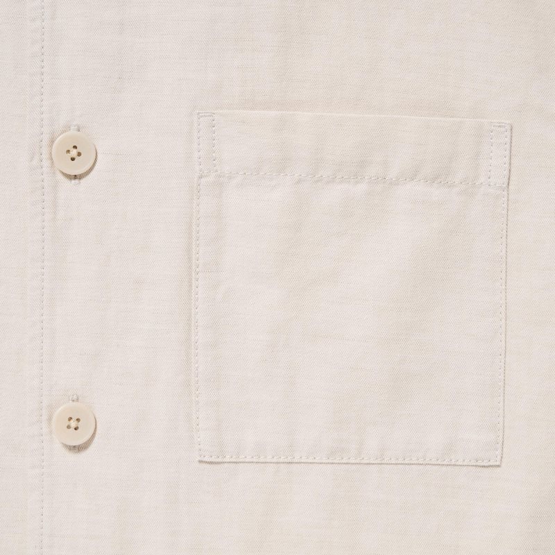 Beige Uniqlo Cotton Linen Over Shirt Men Jackets | 3918569
