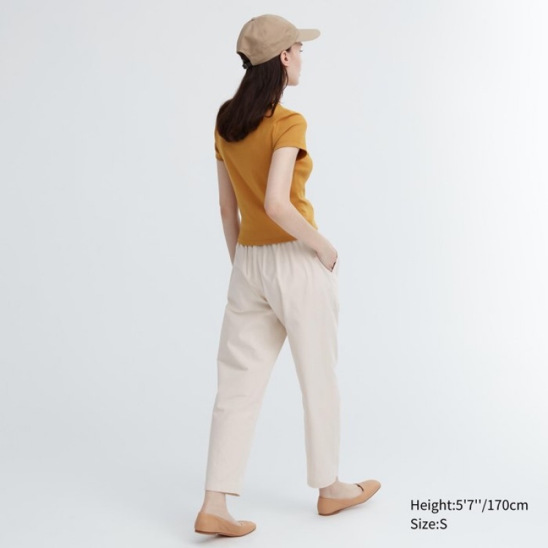 Beige Uniqlo Cotton Relaxed Ankle Lounge Women Pants | 2879903