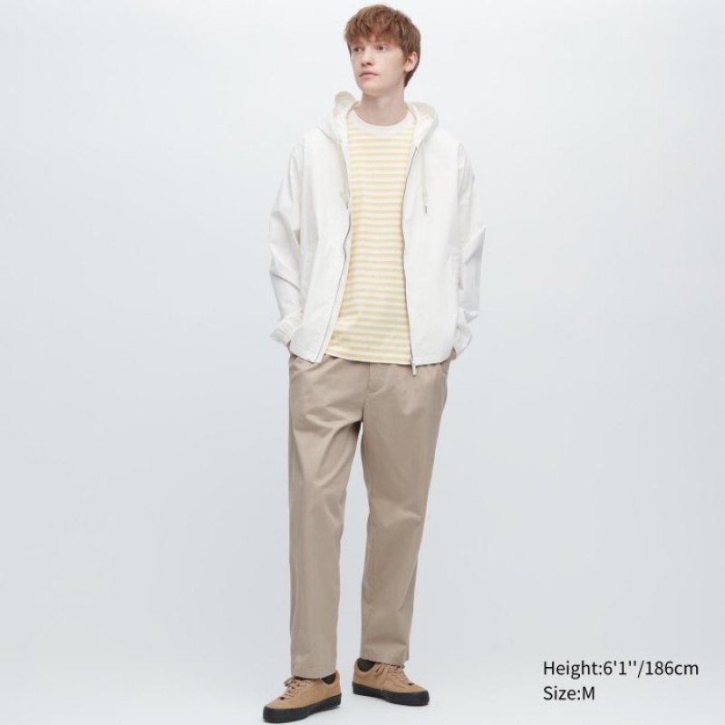 Beige Uniqlo Cotton Relaxed Ankle Women Pants | 2440703